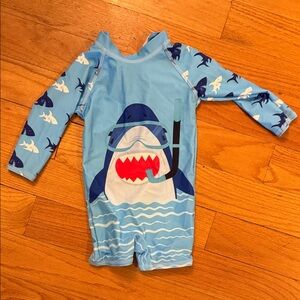 Blue Shark Print Kids Swimsuit